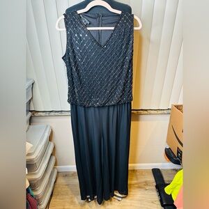 Pissaro Nights Black Sleeveless Sequined Top Wide Leg Jumpsuit Size 12